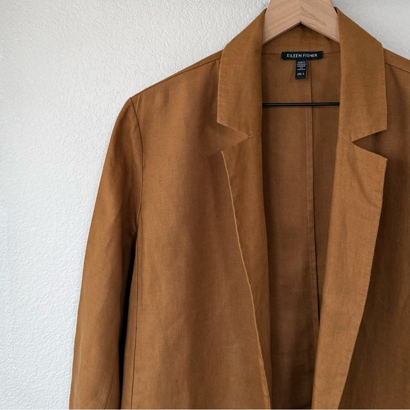 EILEEN FISHER L NEW Organic Linen Open Front Long Blazer in Bronze Office Casual - Picture 2 of 12